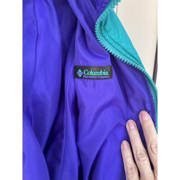 Vintage Columbia Womens Reversible Bomber Jacket Large Blue Purple Full Zip 90s - Picture 7 of 12